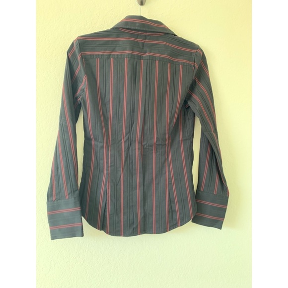 Express Women’s blouse, black with red stripes. Button down with button sleeves. - Picture 7 of 8